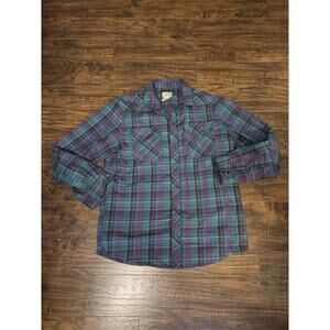L.L.Bean Men’s Plaid Flannel Shirt Regular Green Purple Wool Blend Sz:M